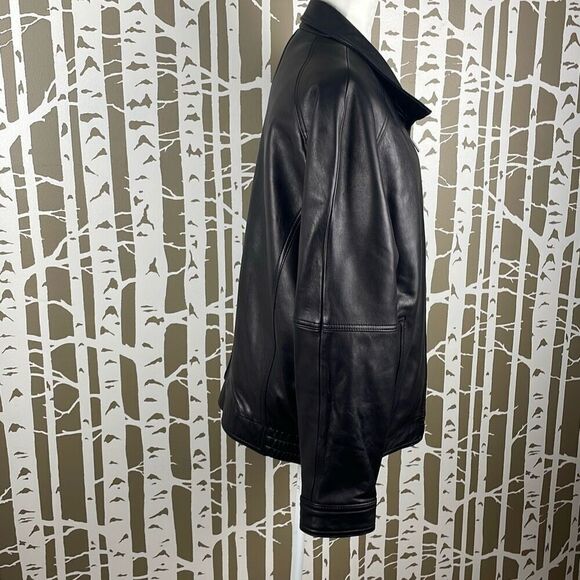 Calvin Klein Black Leather Bomber Jacket L - Picture 2 of 10